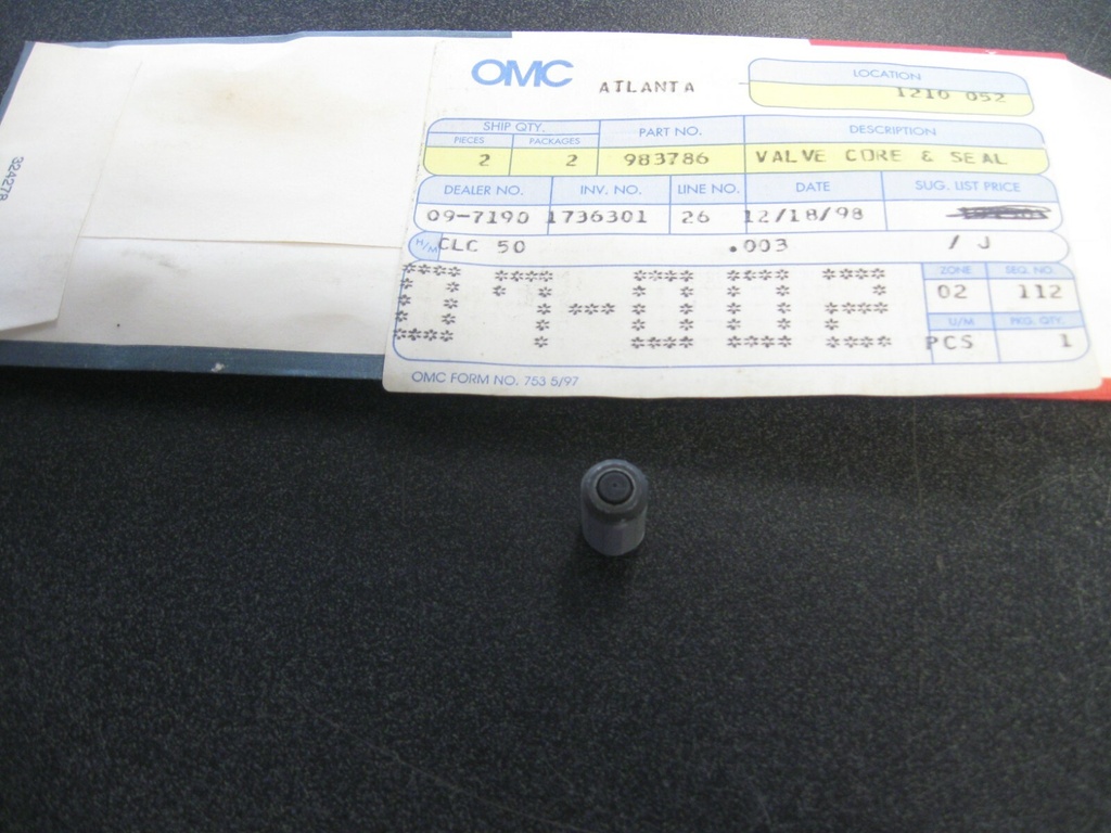 983786 - Valve Core & Seal, Power Trim and Tilt Group (EV-983786)