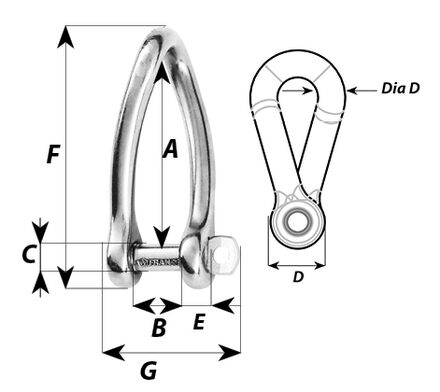 1423 Shackle  D Twist Long 1/4 | Wichard