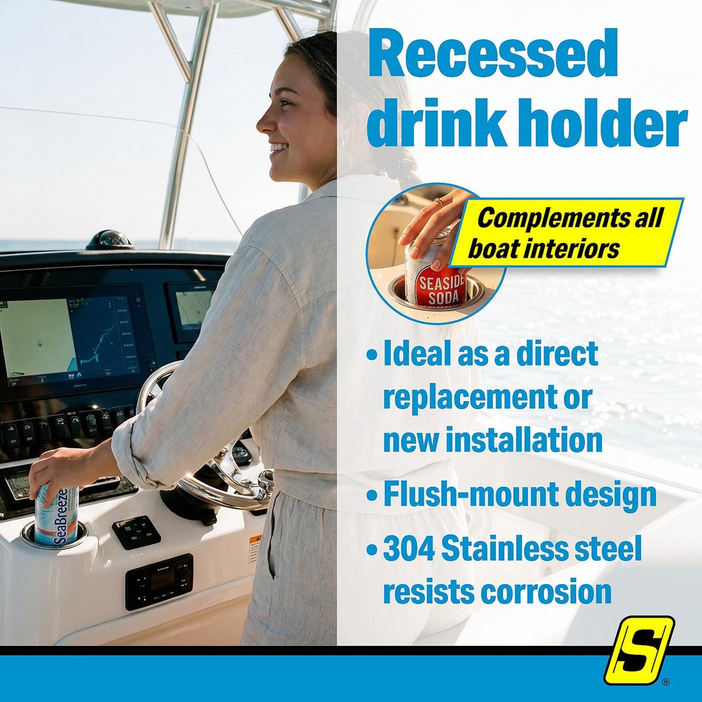 79420 Ss Recessed Drink Holder W/Drn | Seachoice - 1
