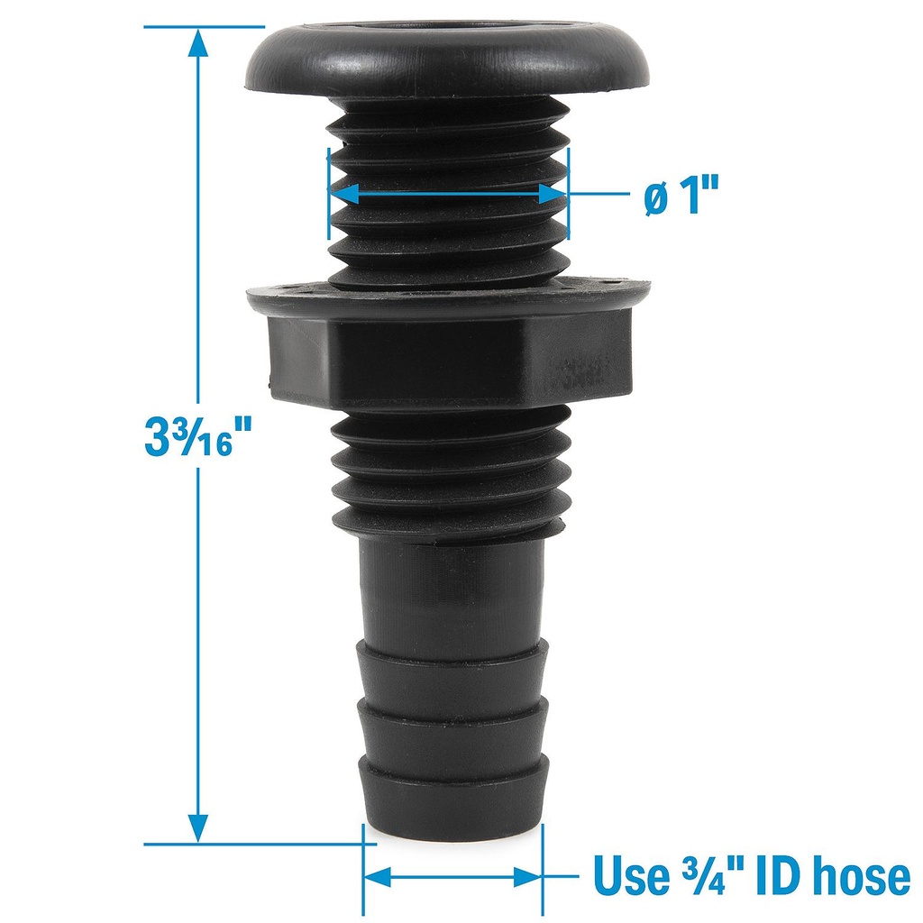 50-18151 Thru-Hull Conn-Black Plas-3/4 | Seachoice - 5