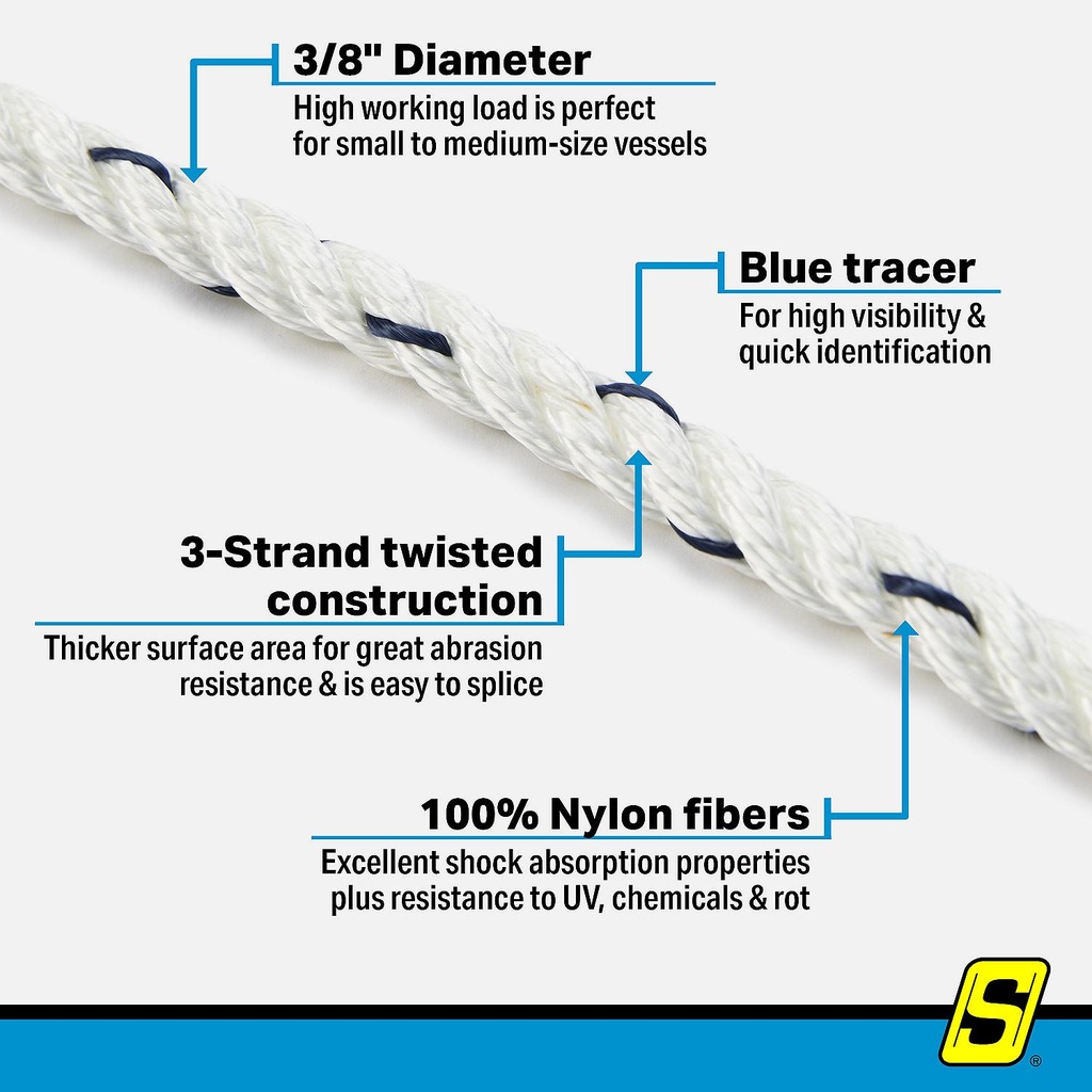 47531 Dock Line W/Tracer-3/8" X 25' | Seachoice - 3