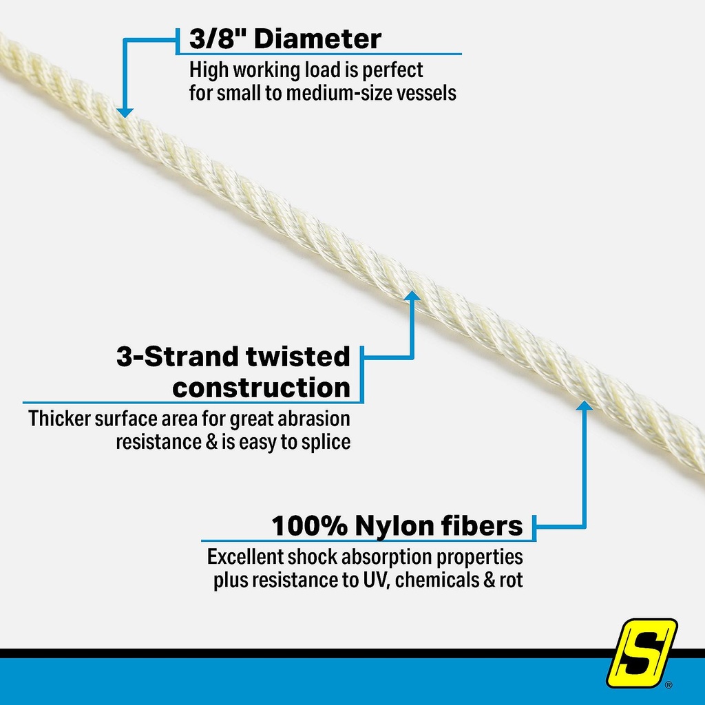 40800 Twist Nylon Rope-Wht-3/8X600 | Seachoice - 4