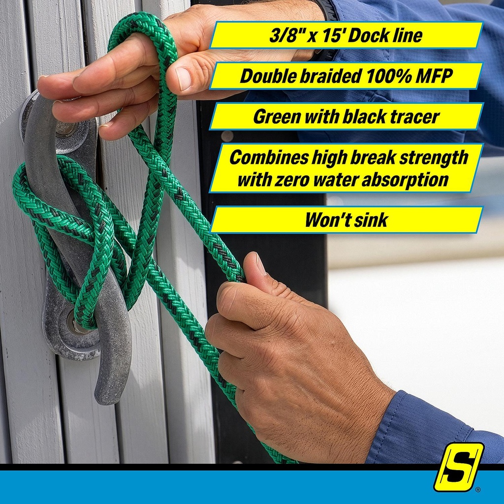 42441 Poly Dock Line Green 3/8In X15 | Seachoice - 5