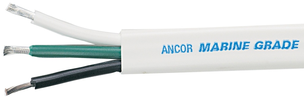  Ancor 131550 Marine Grade® Tinned Triplex Cable, Black/Green/White Conductors, 14/3 AWG, 500', White Jacket