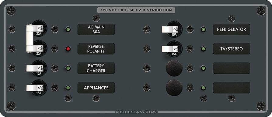 8412 Panel 120Vac 8 Pos. W/Main | Blue Sea Systems